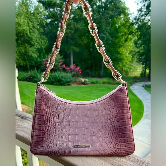 NWT Brahmin Croc-Embossed Leather Mod Esme Shoulder Bag, Mellow Rose! - Picture 2 of 8